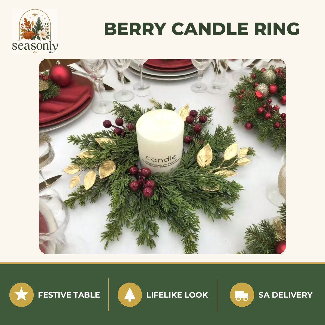 Seasonly Red Berry & Gold Leaf Candle Ring