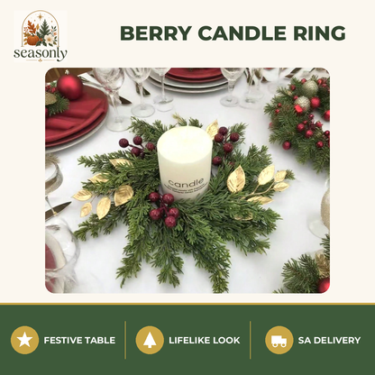 Seasonly Red Berry & Gold Leaf Candle Ring