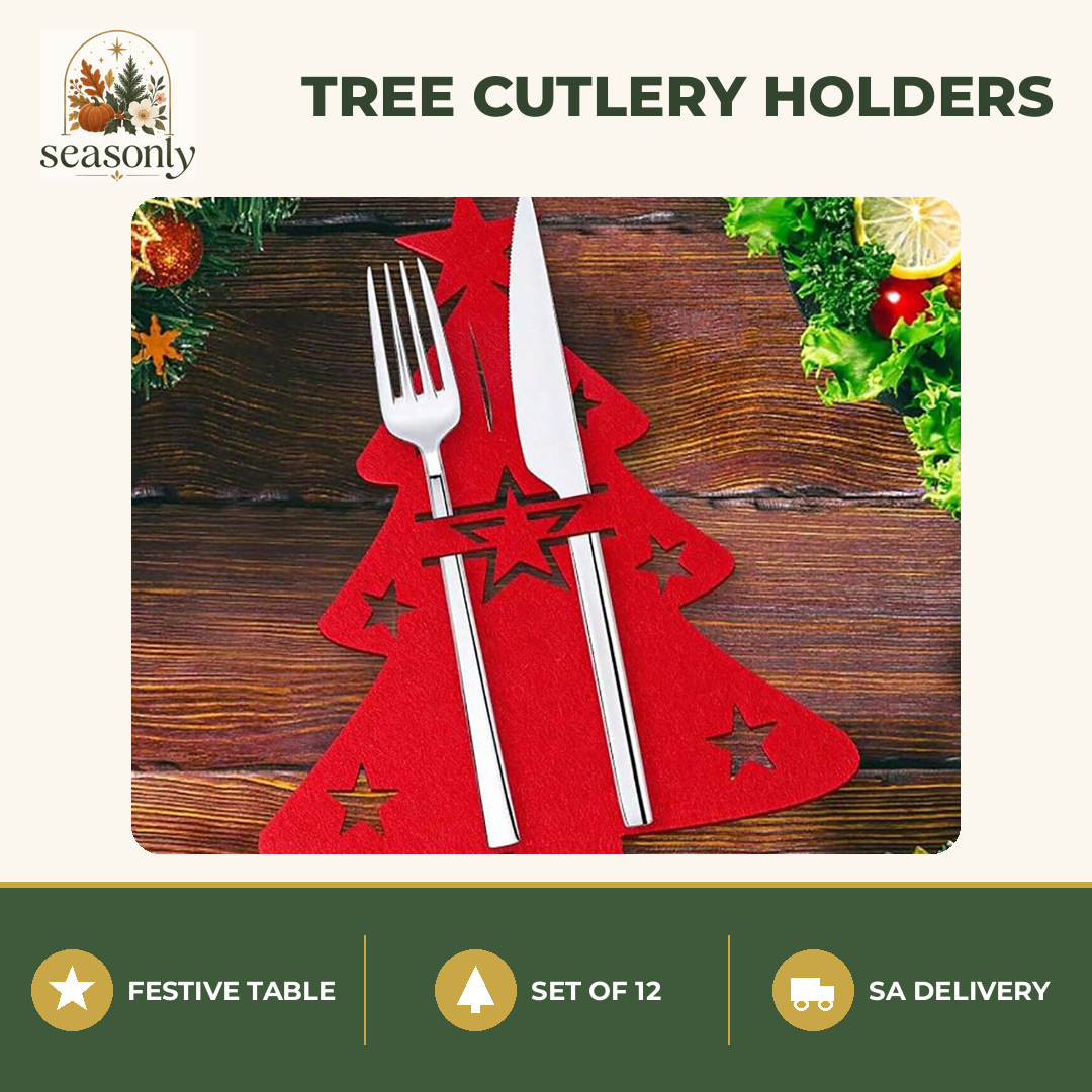 Seasonly Felt Christmas Tree Cutlery Holders – Set of 12