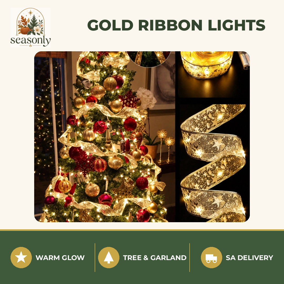 Seasonly Gold Ribbon Christmas Lights