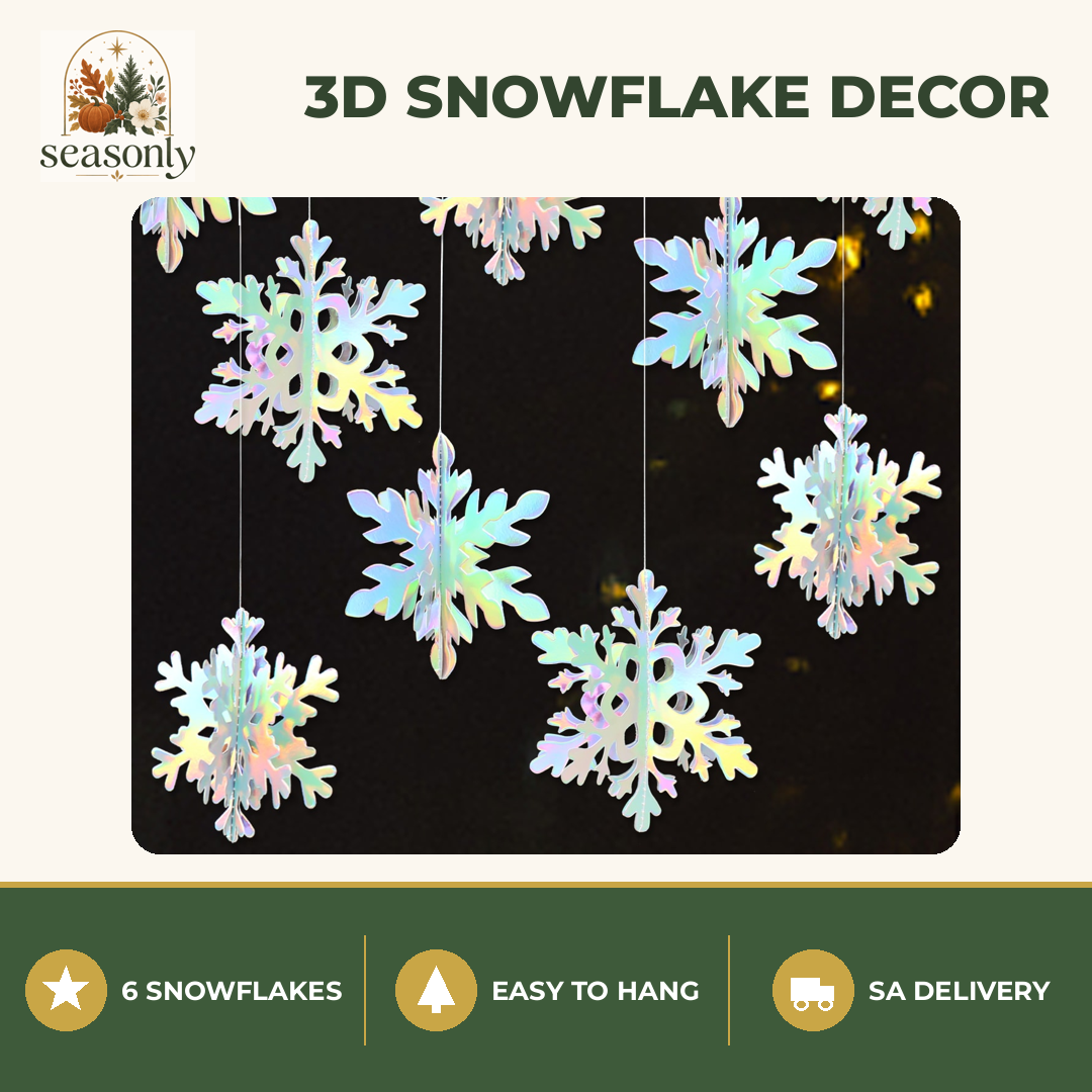 Seasonly Holographic 3D Snowflake Decorations – 6 Pack