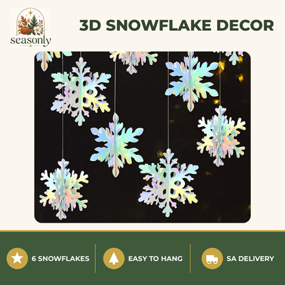 Seasonly Holographic 3D Snowflake Decorations – 6 Pack