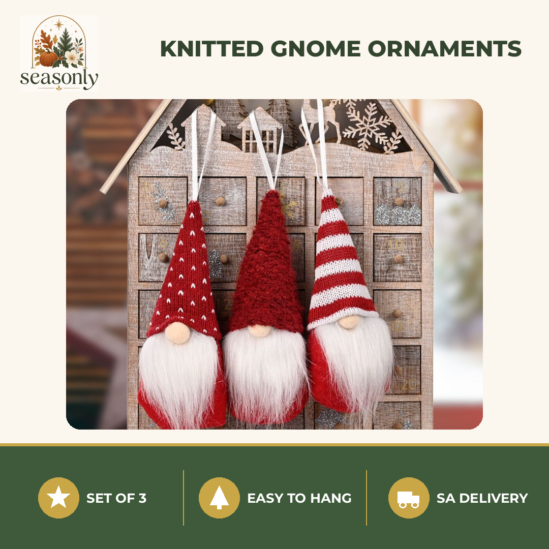Seasonly Knitted Gnome Tree Ornaments – Set of 3