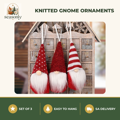 Seasonly Knitted Gnome Tree Ornaments – Set of 3