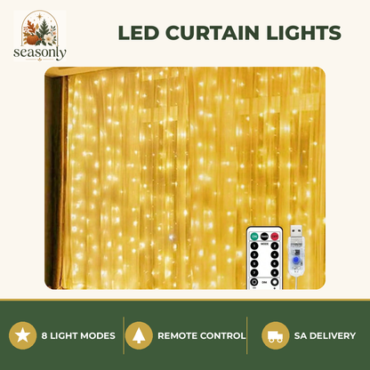 Seasonly LED Curtain Lights with Remote – 8 Modes