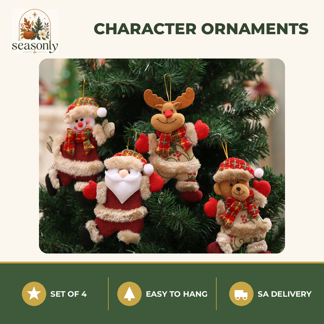 Seasonly Plush Christmas Character Ornaments – Set of 4