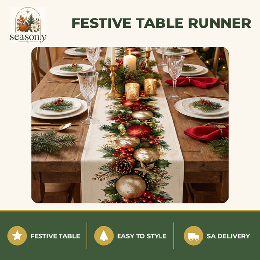 Seasonly Red & Gold Pine Table Runner