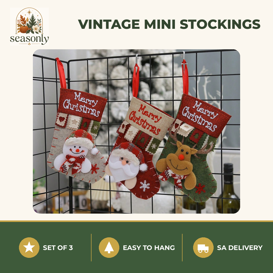 Seasonly Vintage Merry Christmas Mini Stockings – Set of 3