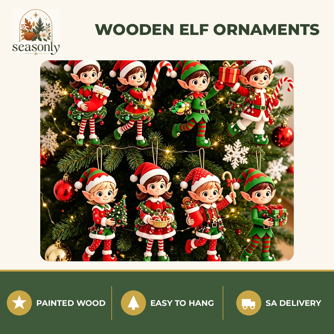 Seasonly Wooden Christmas Elf Ornaments