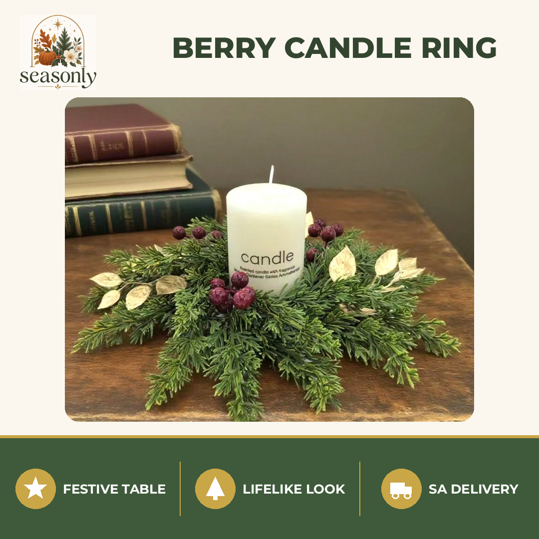 Seasonly Red Berry & Gold Leaf Candle Ring