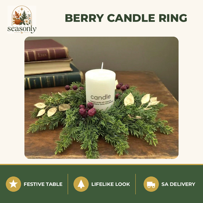 Seasonly Red Berry & Gold Leaf Candle Ring