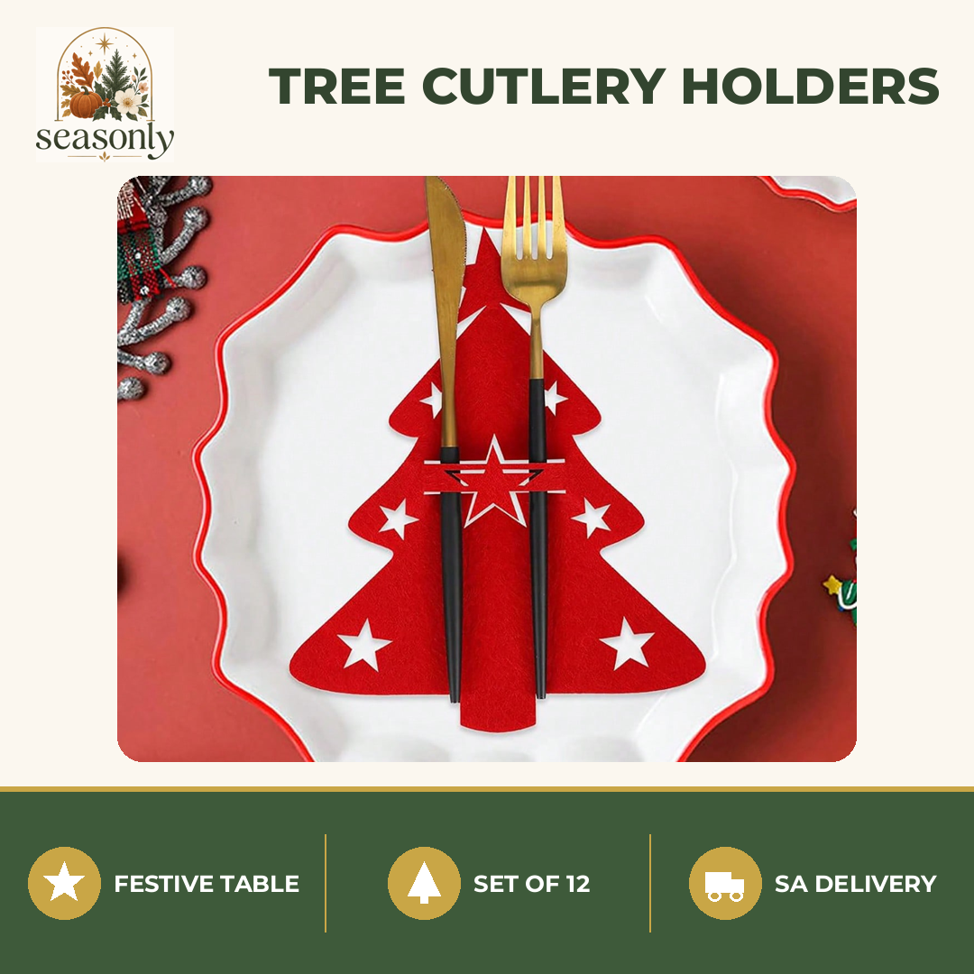 Seasonly Felt Christmas Tree Cutlery Holders – Set of 12