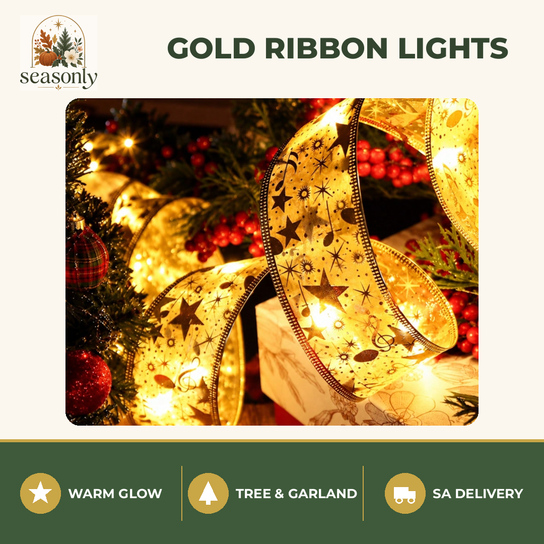 Seasonly Gold Ribbon Christmas Lights
