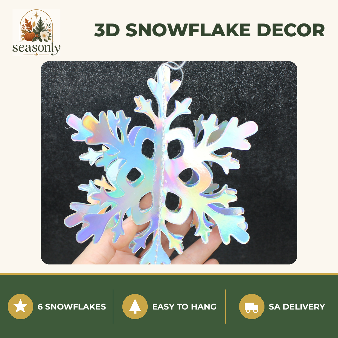 Seasonly Holographic 3D Snowflake Decorations – 6 Pack