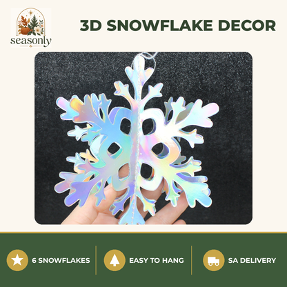 Seasonly Holographic 3D Snowflake Decorations – 6 Pack