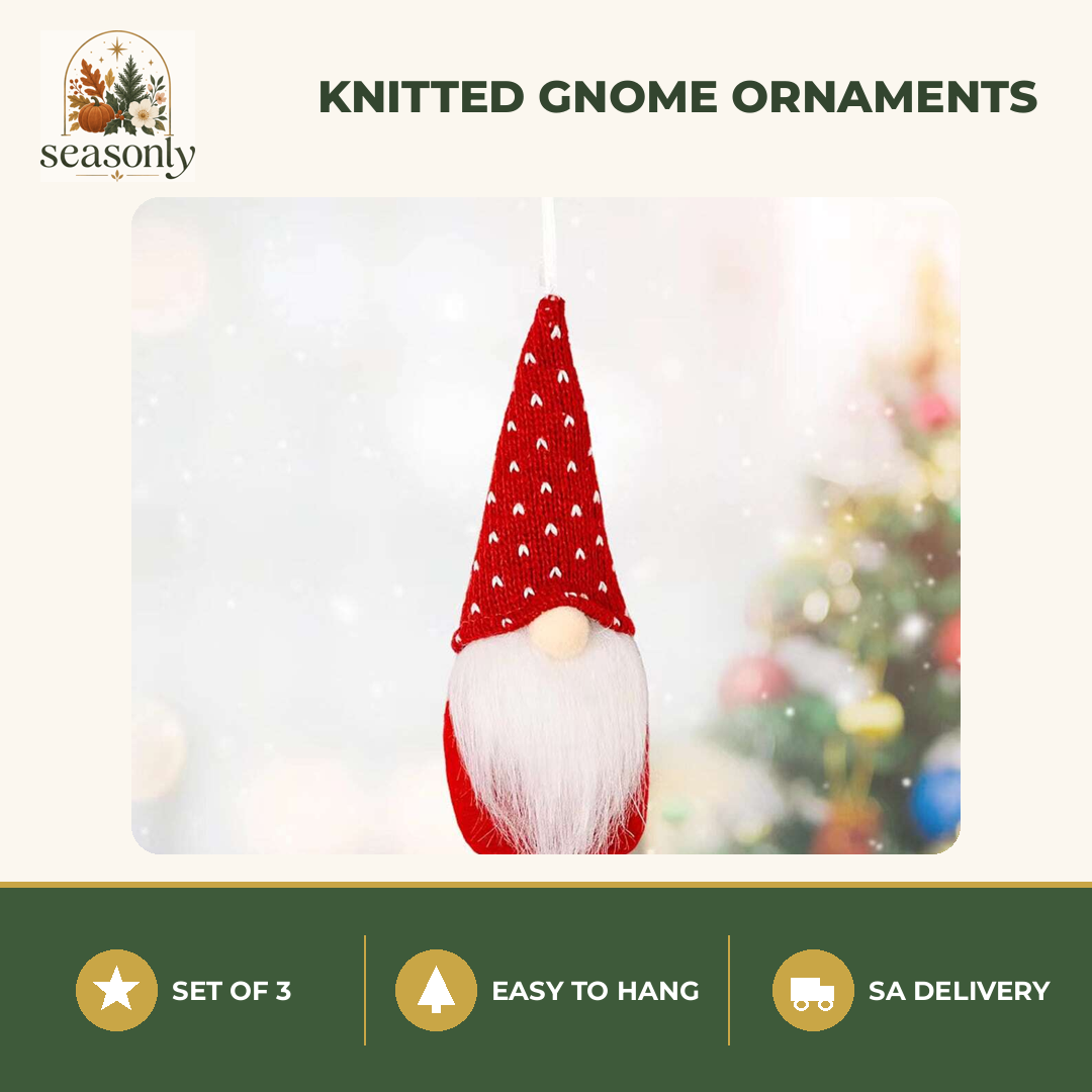 Seasonly Knitted Gnome Tree Ornaments – Set of 3