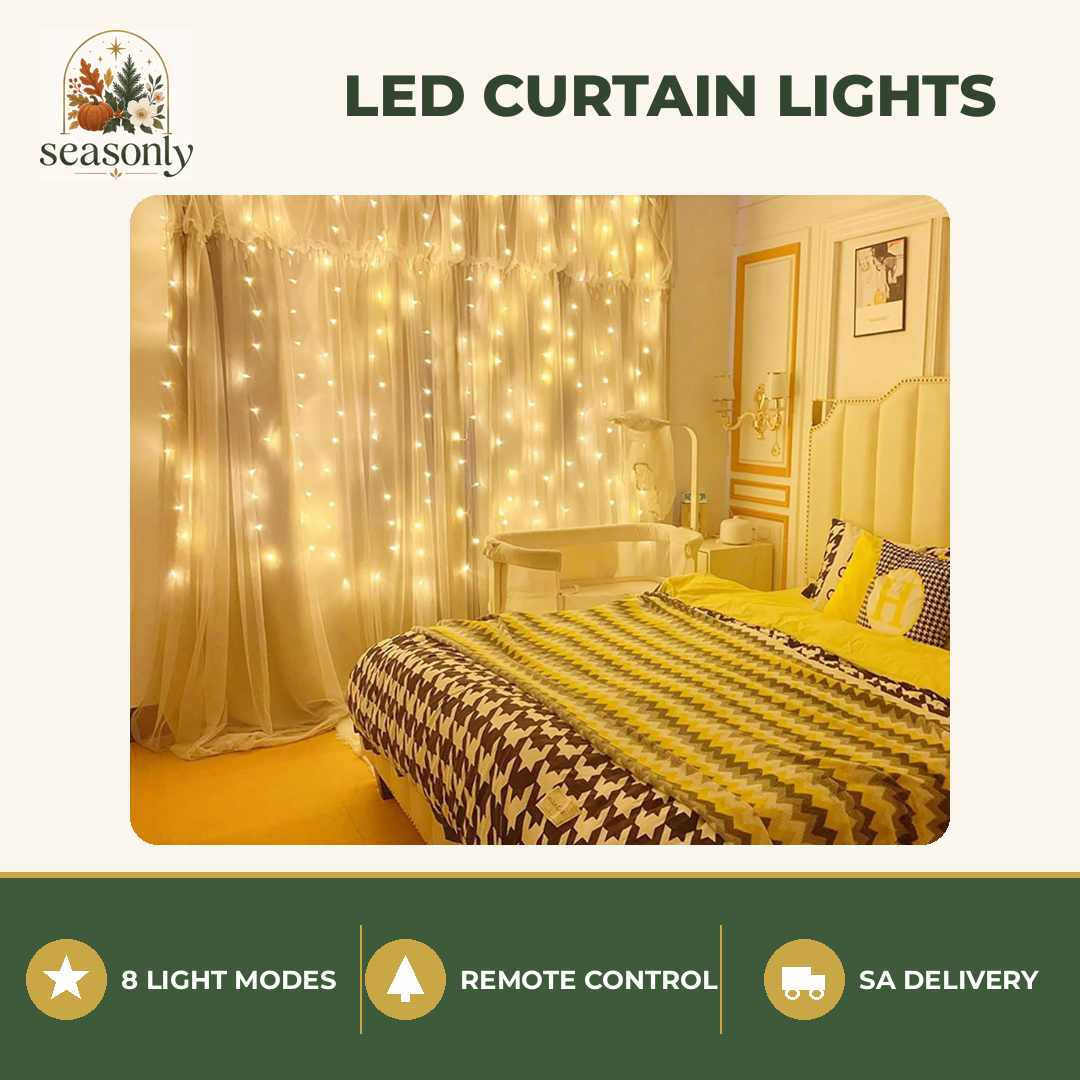 Seasonly LED Curtain Lights with Remote – 8 Modes