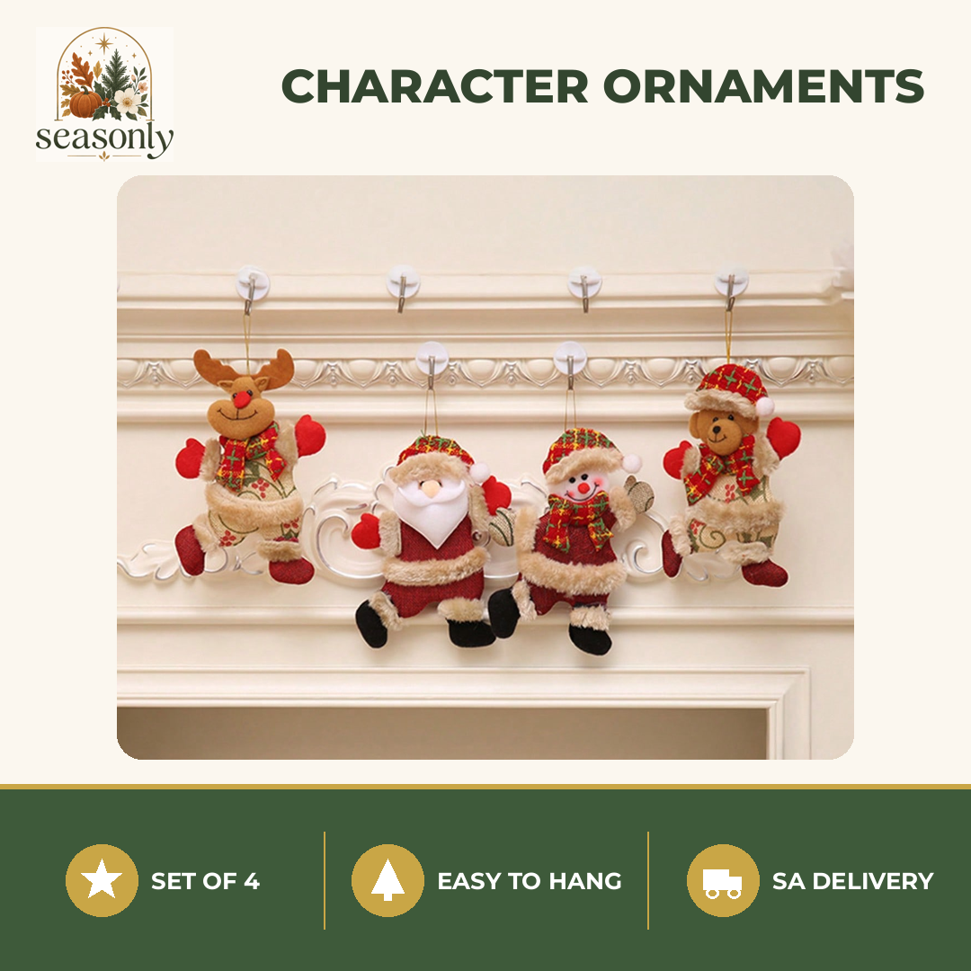 Seasonly Plush Christmas Character Ornaments – Set of 4