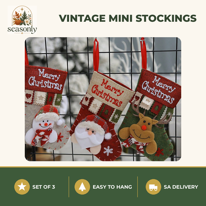 Seasonly Vintage Merry Christmas Mini Stockings – Set of 3