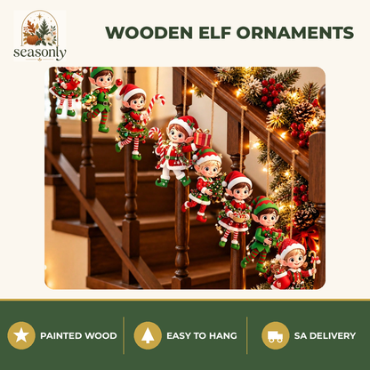 Seasonly Wooden Christmas Elf Ornaments