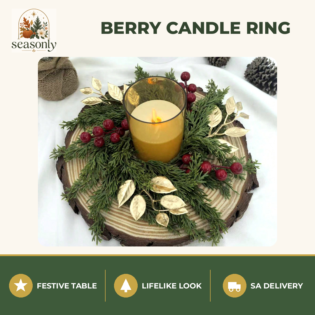 Seasonly Red Berry & Gold Leaf Candle Ring