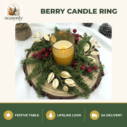 Seasonly Red Berry & Gold Leaf Candle Ring