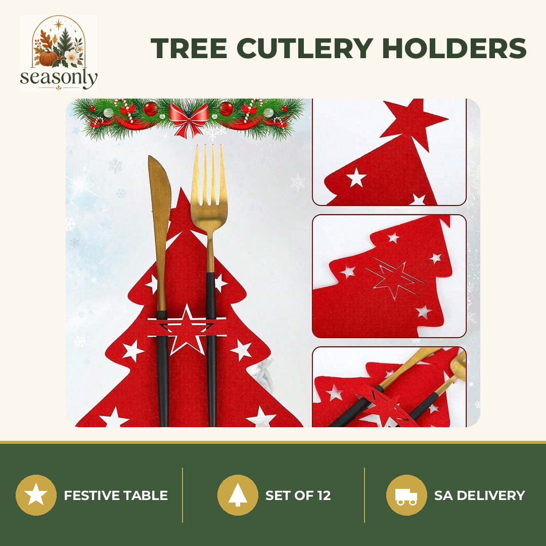 Seasonly Felt Christmas Tree Cutlery Holders – Set of 12