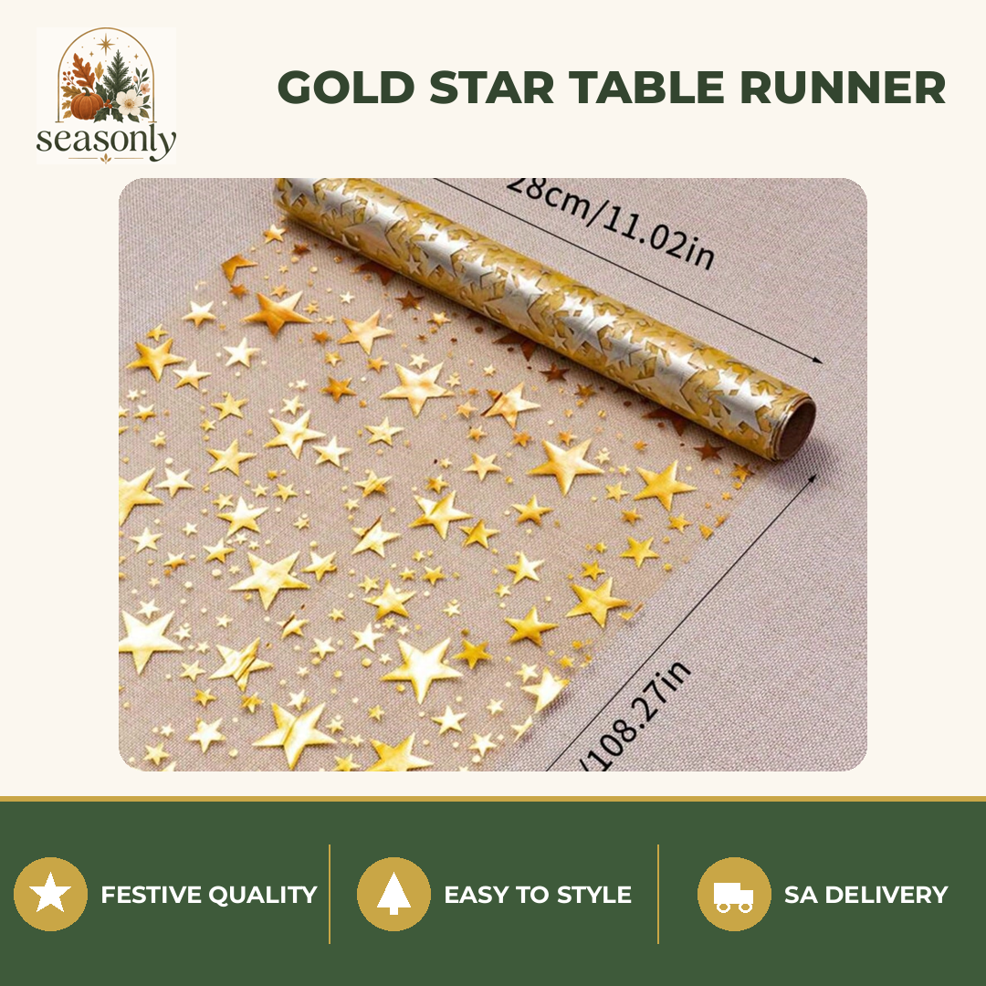 Seasonly Gold Foil Star Table Runner