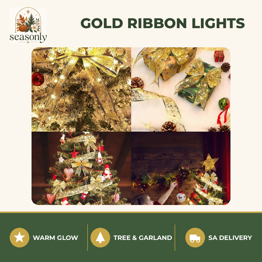 Seasonly Gold Ribbon Christmas Lights