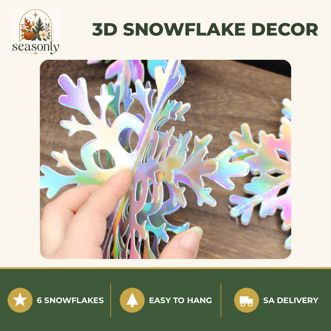 Seasonly Holographic 3D Snowflake Decorations – 6 Pack