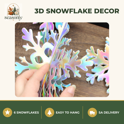 Seasonly Holographic 3D Snowflake Decorations – 6 Pack