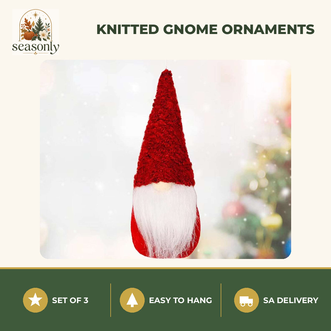 Seasonly Knitted Gnome Tree Ornaments – Set of 3