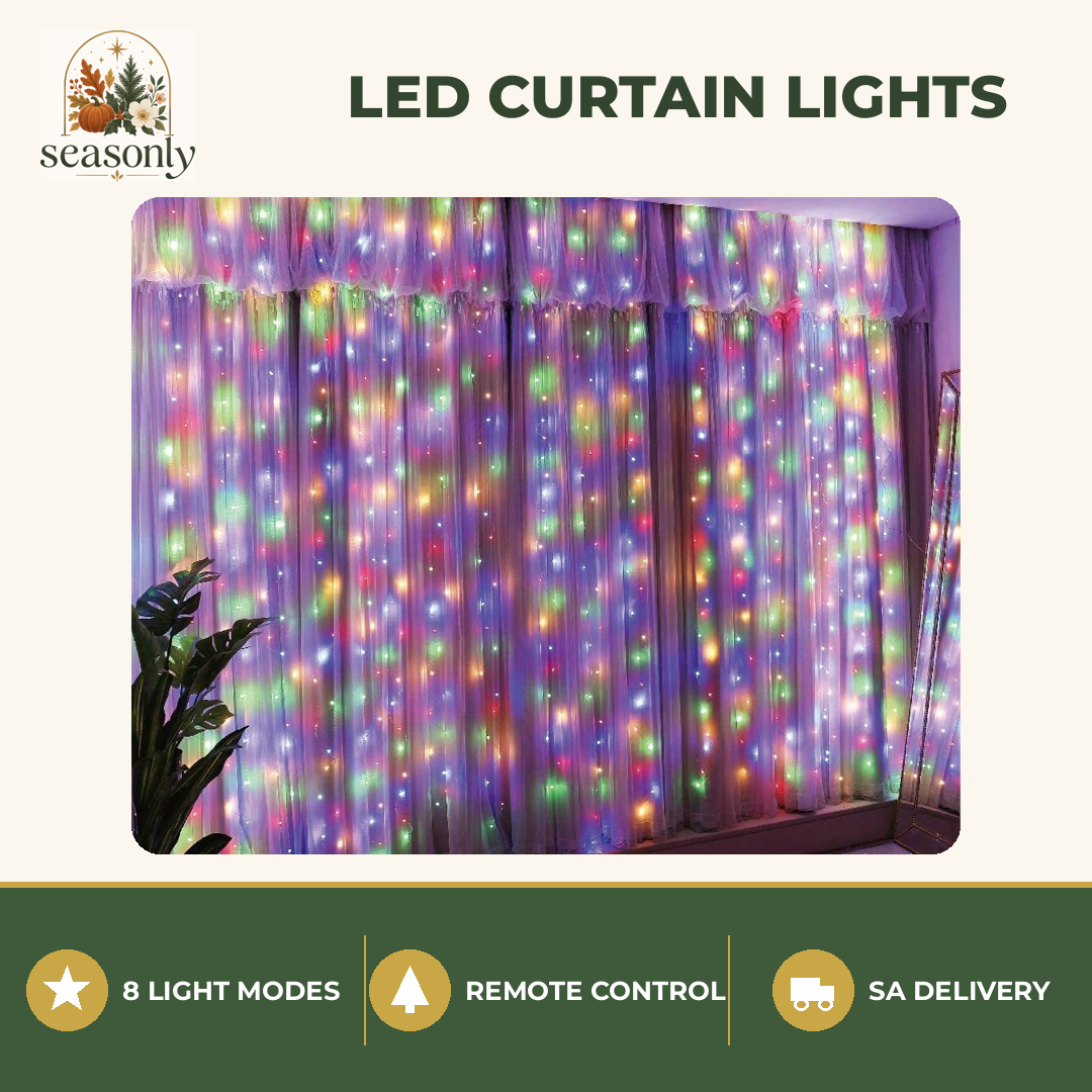 Seasonly LED Curtain Lights with Remote – 8 Modes
