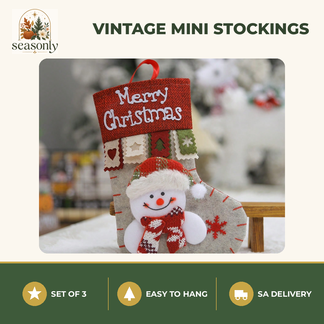 Seasonly Vintage Merry Christmas Mini Stockings – Set of 3