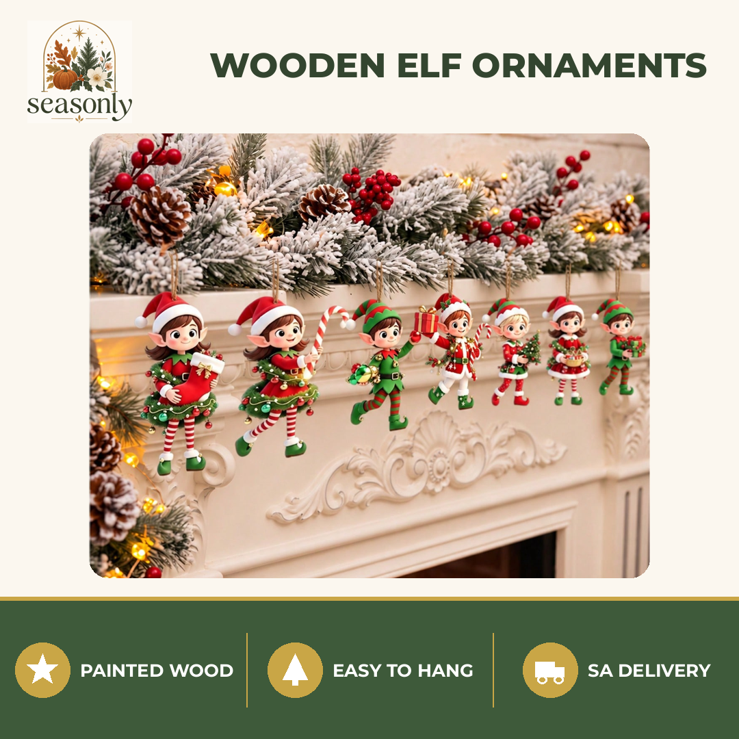 Seasonly Wooden Christmas Elf Ornaments