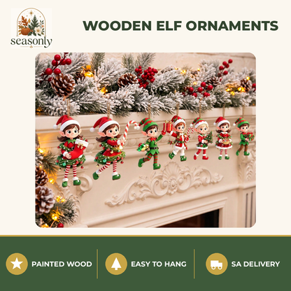 Seasonly Wooden Christmas Elf Ornaments