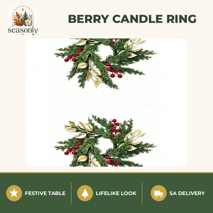 Seasonly Red Berry & Gold Leaf Candle Ring