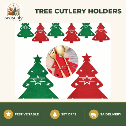 Seasonly Felt Christmas Tree Cutlery Holders – Set of 12