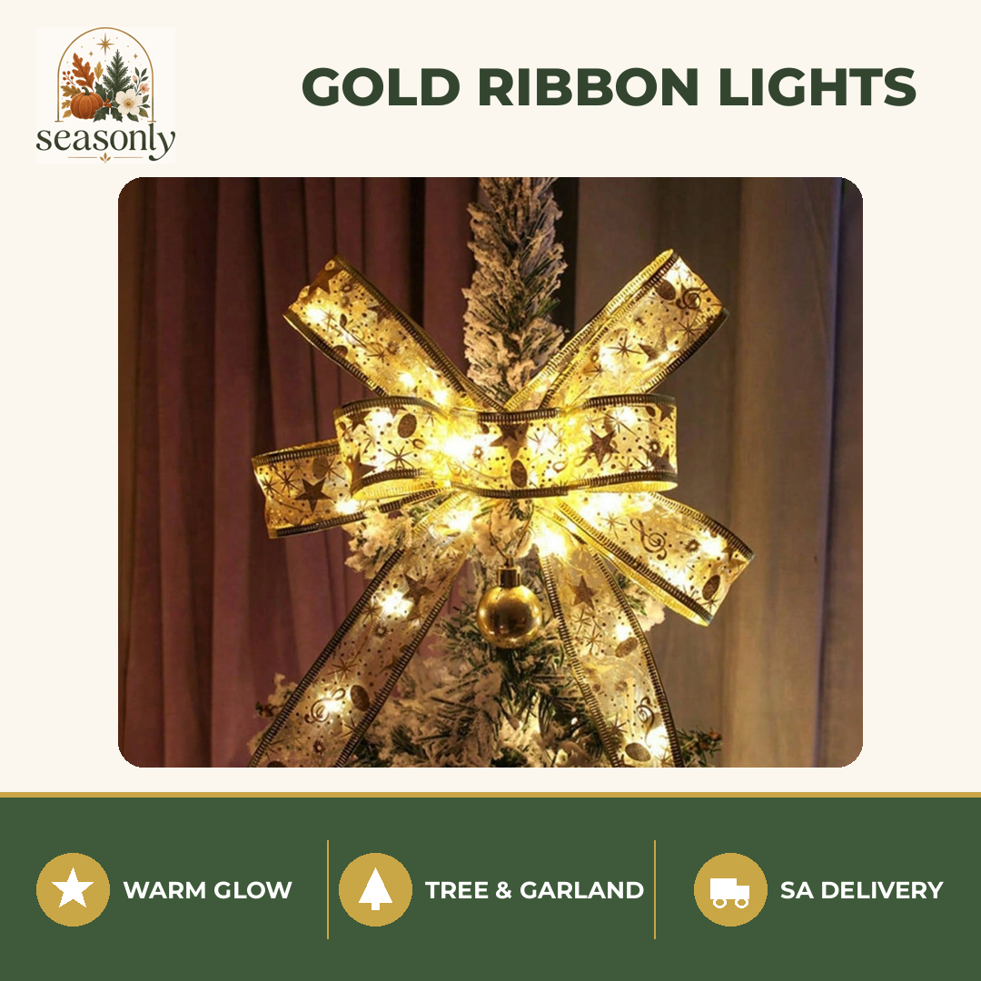 Seasonly Gold Ribbon Christmas Lights