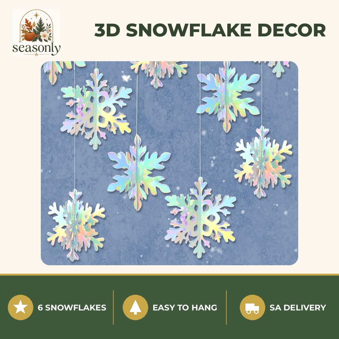 Seasonly Holographic 3D Snowflake Decorations – 6 Pack