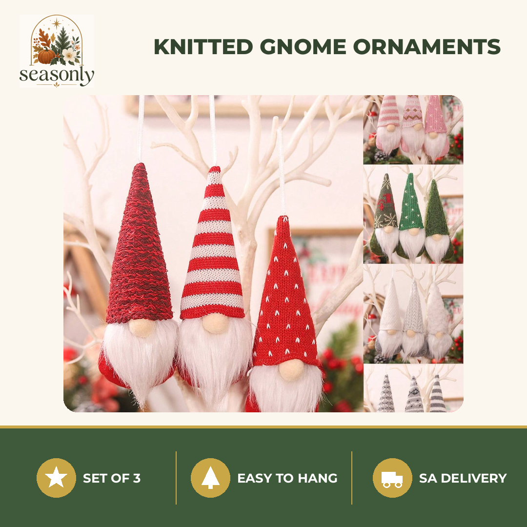 Seasonly Knitted Gnome Tree Ornaments – Set of 3