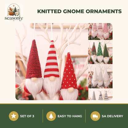 Seasonly Knitted Gnome Tree Ornaments – Set of 3