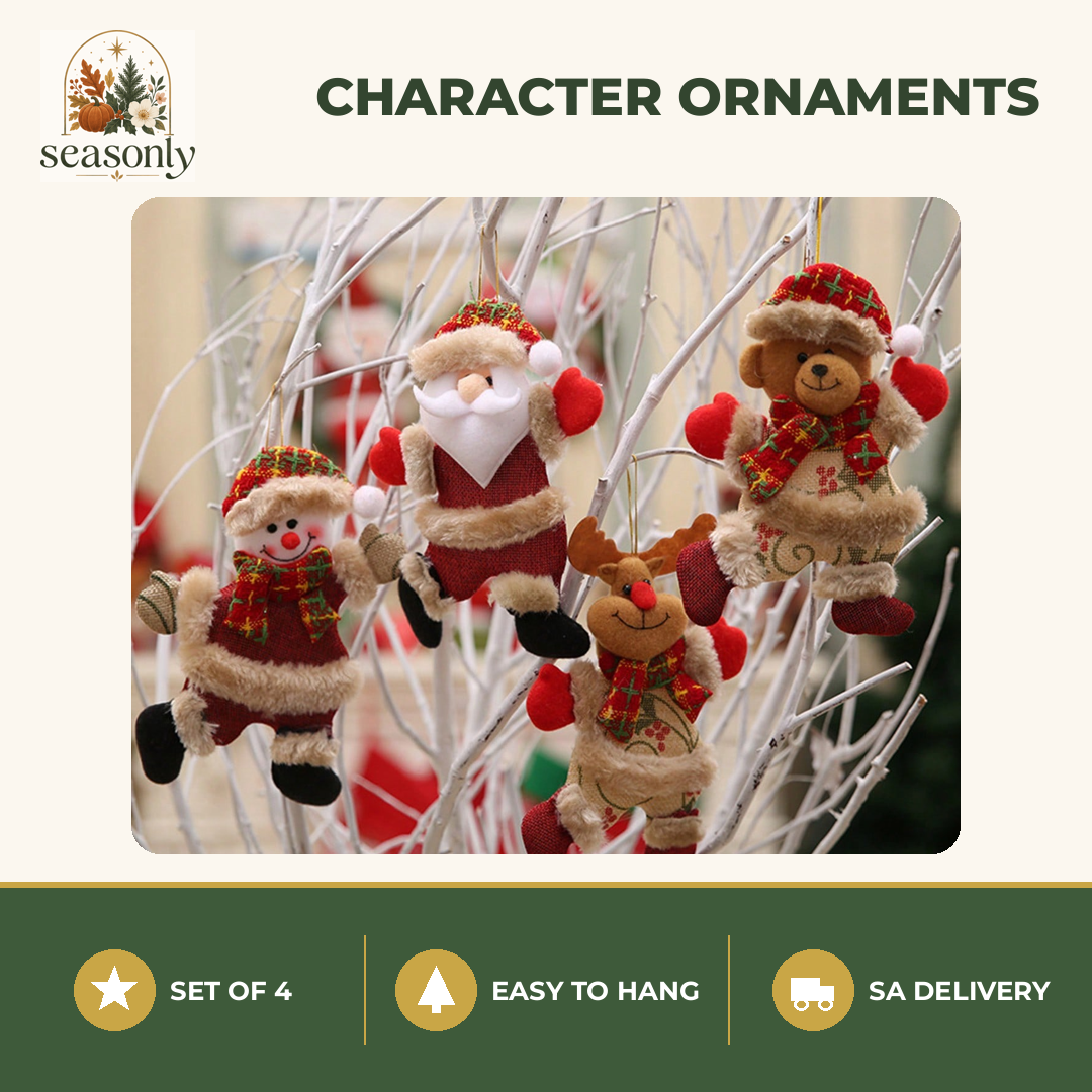 Seasonly Plush Christmas Character Ornaments – Set of 4