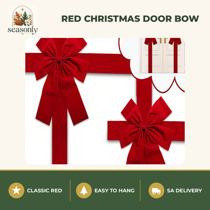 Seasonly Red Christmas Door Bow with Ribbon