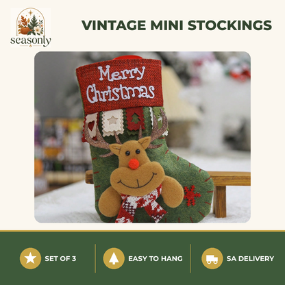 Seasonly Vintage Merry Christmas Mini Stockings – Set of 3