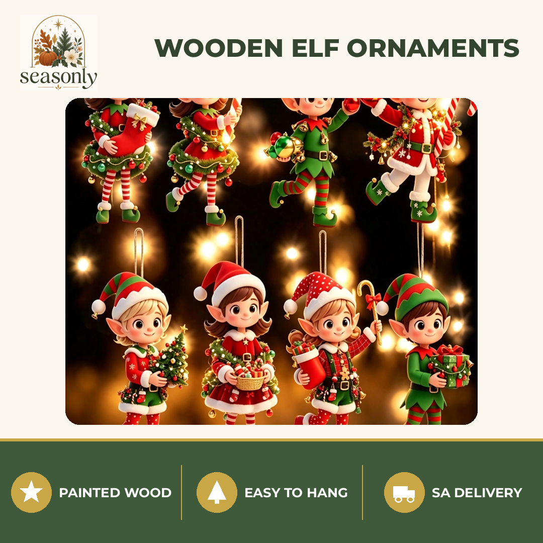 Seasonly Wooden Christmas Elf Ornaments