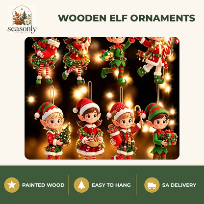 Seasonly Wooden Christmas Elf Ornaments
