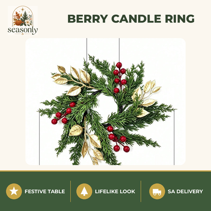 Seasonly Red Berry & Gold Leaf Candle Ring