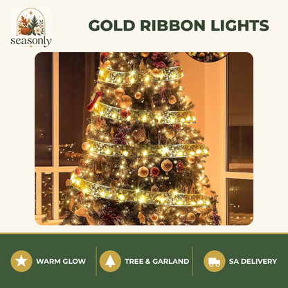 Seasonly Gold Ribbon Christmas Lights