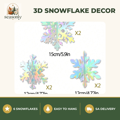 Seasonly Holographic 3D Snowflake Decorations – 6 Pack